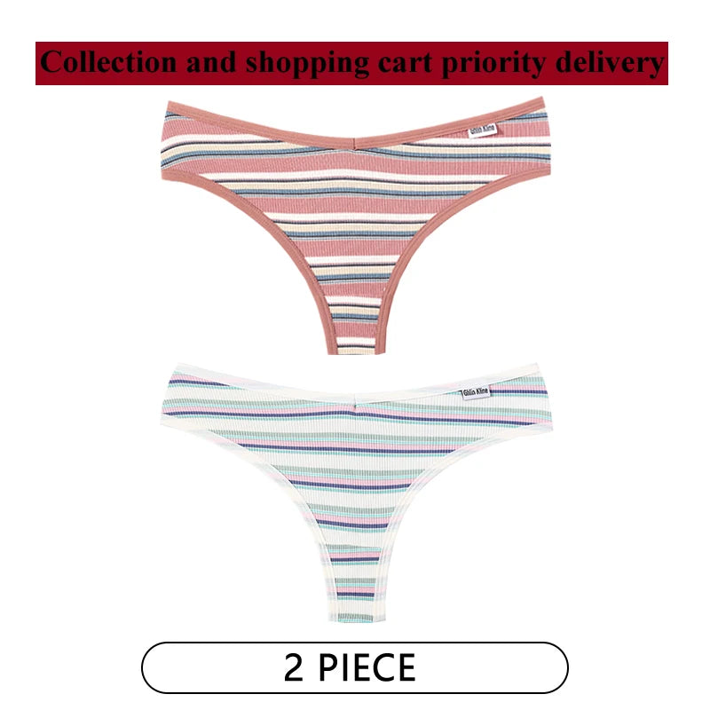 CINOON 2Pcs/Lot Colored Striped Women Panties Low Waist Sexy Women's Underwear G String Lingerie Seamless High Elastic Intimates