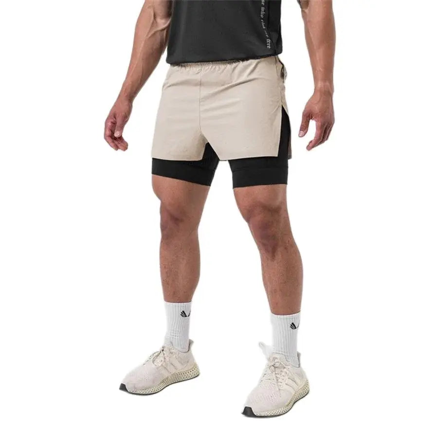 calças de moletom Treino de academia Novos shorts para o verão 2 em 1 Shorts de corrida masculinos de praia de secagem rápida