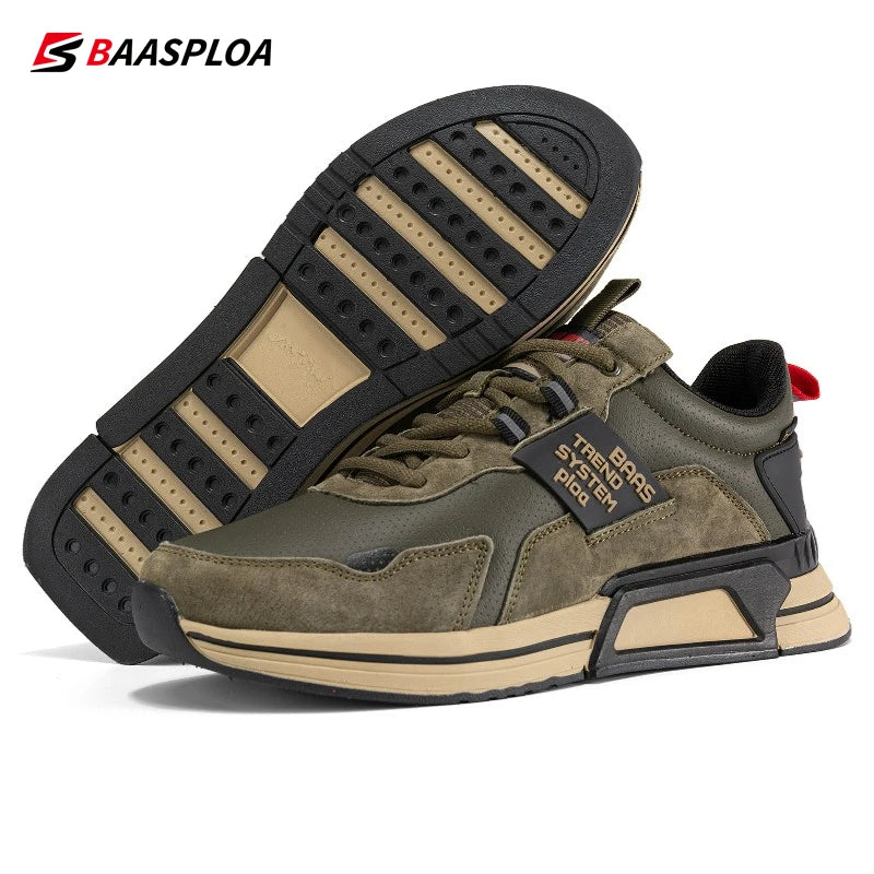 Baasploa Men Leather Shoes Walking Shoe Waterproof Casual Sneakers Non-slip Wear-resistant Running Shoes Breathable Lightweight