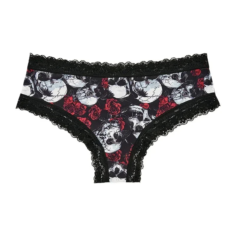 Underwear Women's Lace Edge Sexy Panties Gothic Style Lingerie Rose Skull Personalized Comfortable Breathable Triangle Pants