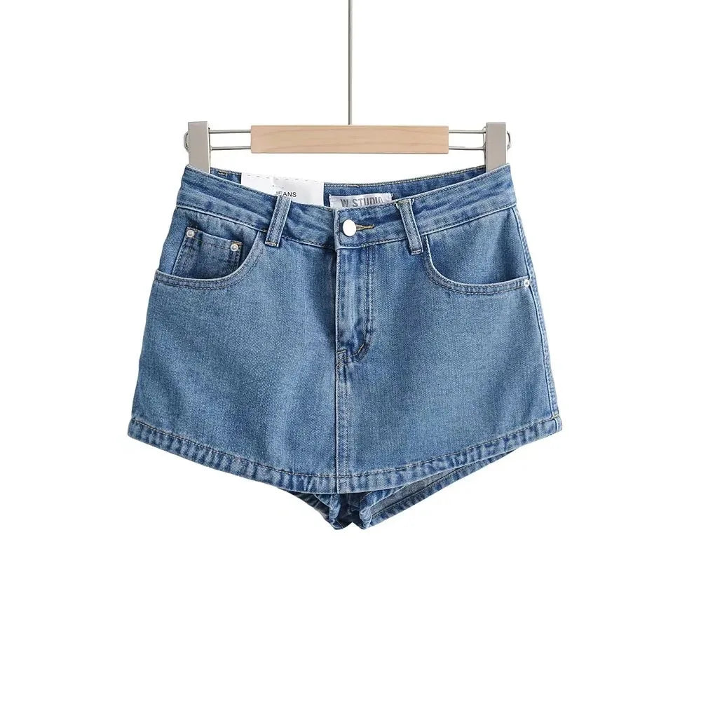 Denim Short Skirt for Women Sexy Slim Solid High Wiast Wrap Hip Mini Skirts 2024 Summer Femme Pockets Basics Jean A Line Casual