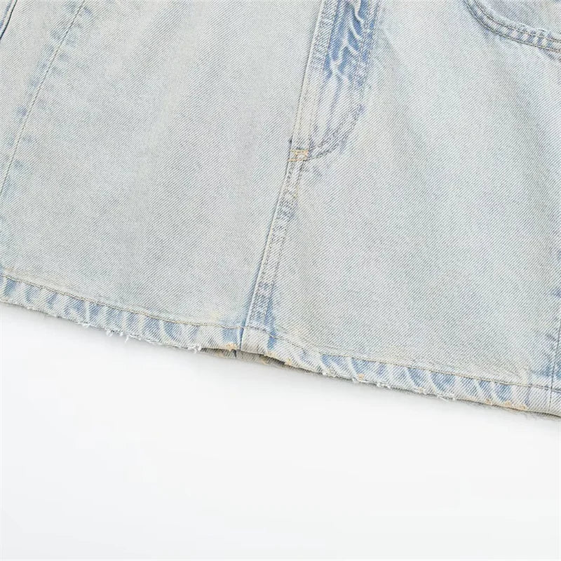 KEYANKETIAN 2024 New Launch Women Zipper Low-rise Denim Skirt American Retro Summer Spicy Girl Wash Effect Straight Mini Skirt