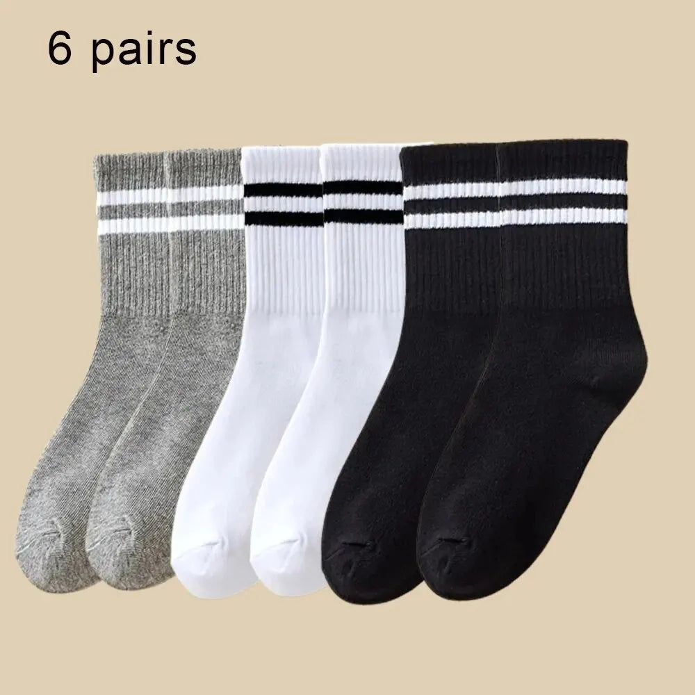 6 Pairs Women's Mid-Tube Socks Solid Colour Autumn Winter Breathable Comfortable Sport Sweat Absorbent Man And Women's Socks