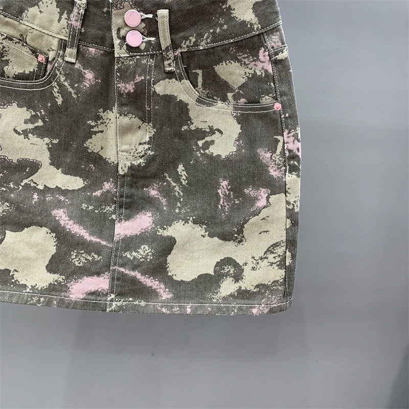 Women's skirt New camouflage printed mini skirt for summer 2024 Pure cotton denim women's Mini skirt