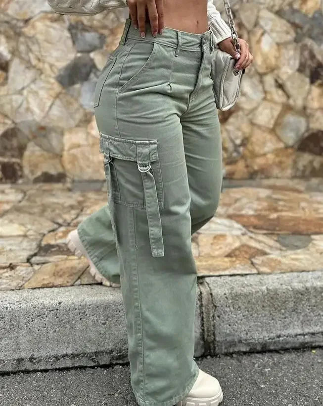 Trousers Ladies 2024 Summer Pocket Design Fashion High Waist Y2k Cargo Pants Women Streetwear Clothes Joggers Baggy Sweatpants