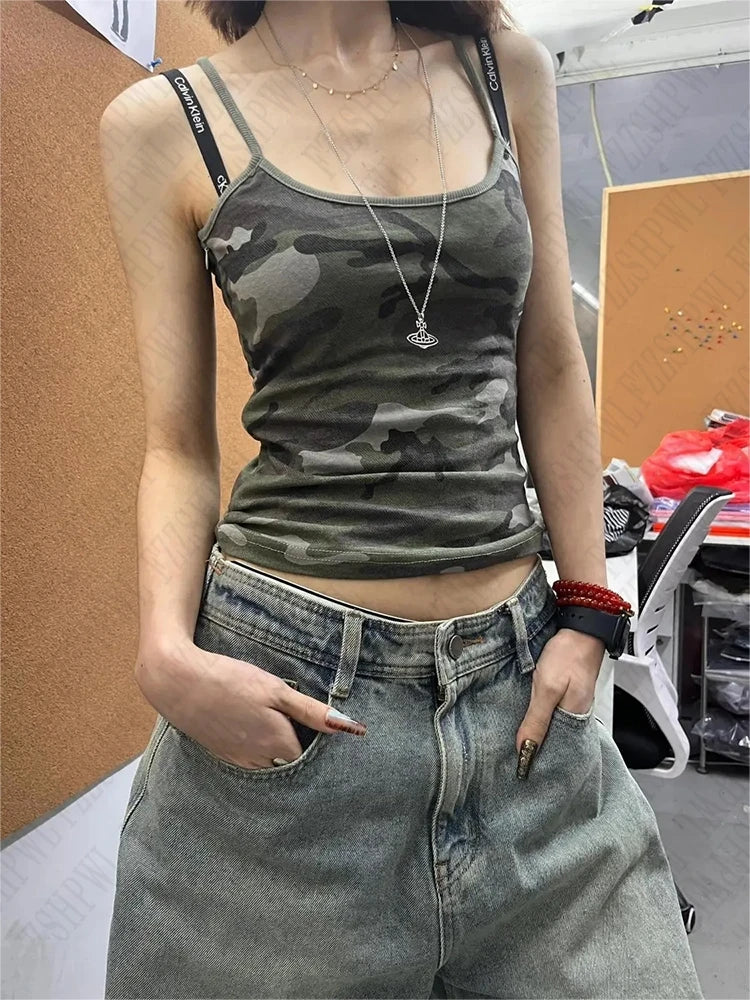 Punk rock harajuku retro camuflagem camisola tops moda sexy chique slim fit hottie crop tops 2000s estética streetwear feminino