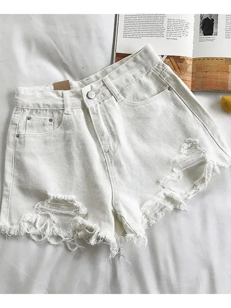 Fashion Distressed Edge High Waisted Street Wear Women Wide Leg Hot Pants Summer New Women's Casual Denim Shorts Korean Style