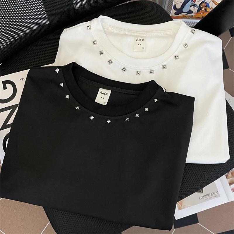 2024 Men's Summer Fashion Short Sleeve Loose T Shirts Male Oversized O-neck Shirt Men New Streetwear Solid Casual T-shirt D564