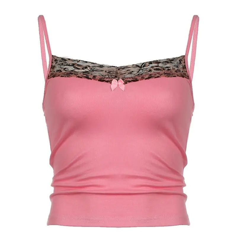 Y2k Leopard Print Camisole Crop Tops Women Pink  Slim Fit Sleeveless T-shirt Girls Fashion Sexy Streetwear Clothes Trendy