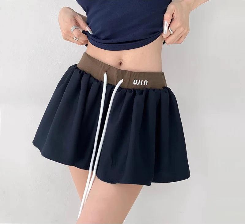 Women's Short Sleeve Polo T-shirt, Contrast Waist Mini Skirt with Underpants Co-ord