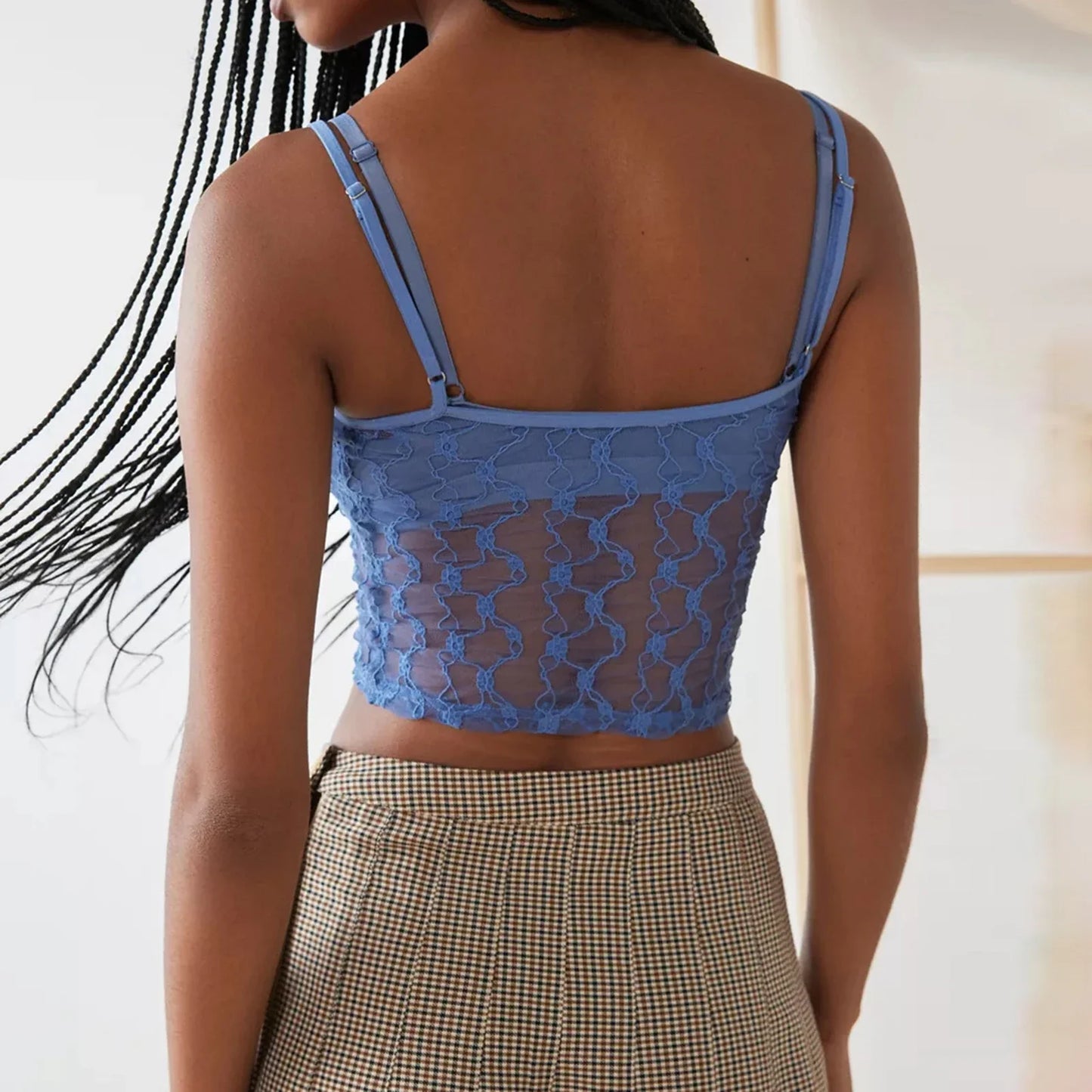 Women Lace Embroidery Camisoles See Through Square Neck Sexy Mesh Sleeveless Spaghetti Strap Sheer Cami Slim Summer Streetwear