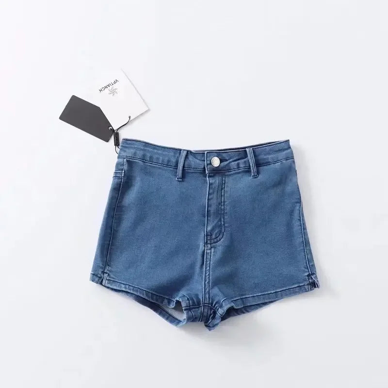 Summer 2024 women high elasticity denim hot shorts female denim casual shorts  High waist Split Hem denim shorts for women