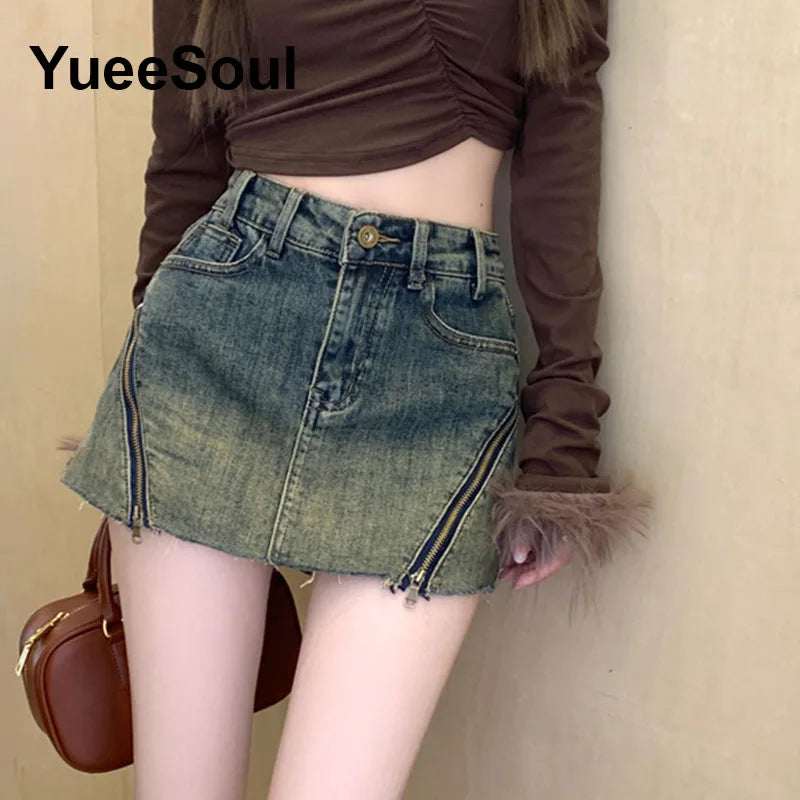 Blue Denim Skirt  A-Line High Waist Mini Skirt 2024 New Summer Y2K 2000s High Street Sexy Kawaii Cute Skirts for Women