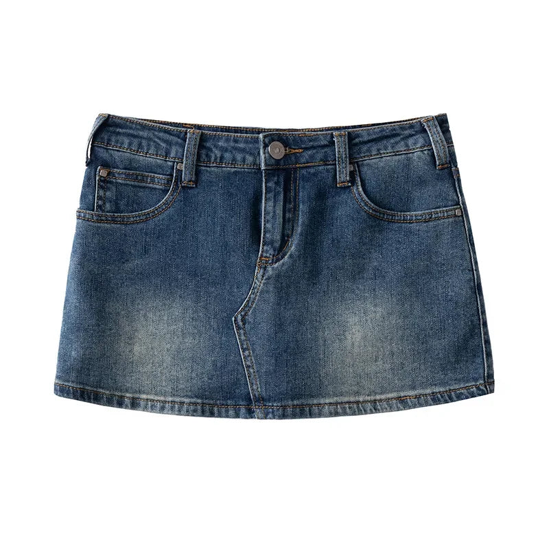 Vintage Sexy Denim Mini Skirt A- Line Waist High Waist Elastic Waist Female Summer 2024 New Arrival Packed Hip Half Skirt