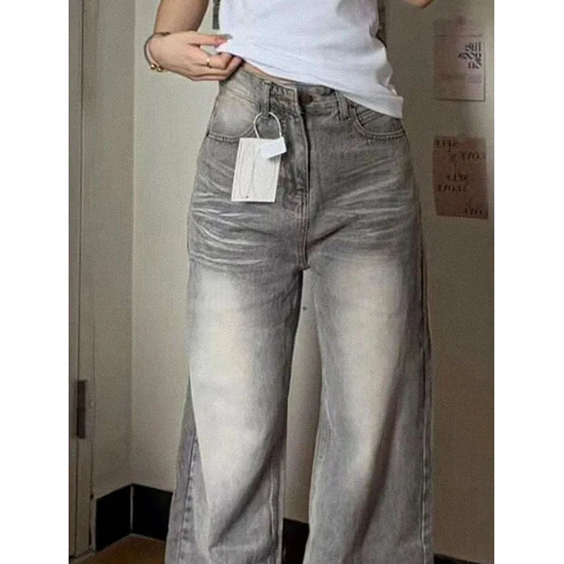 Lucyever Y2K Vintage Baggy Jeans Mulher Harajuku Streetwear Cintura Alta Calças Largas Perna Mulheres Outono Inverno Calças Jeans Lavadas