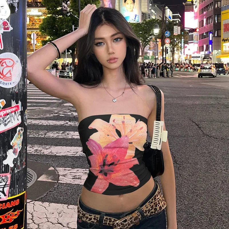 American Spice Girl style flower print slim slimming bodice fashion blouse women new summer style