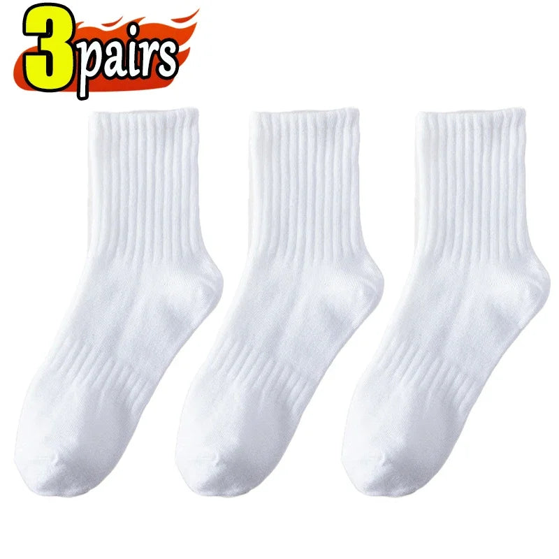 3Pairs Classic Black White Cotton Socks for Men's Short Socks Summer Thin Low Tube Socks Anti Odor Women's Ankel Sox EU 37-42