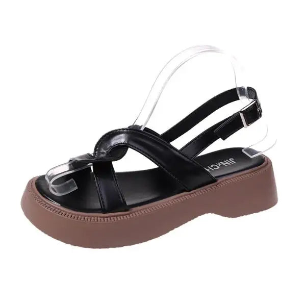 Beige Heeled Sandals Female Shoe 2024 Summer Open Toe Med Muffins shoe Ankle Strap Black Girls Clear Peep New Fashion Medium Gla