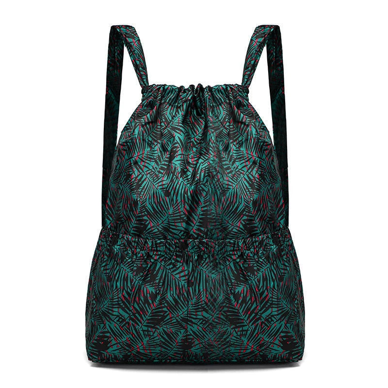 Mochila feminina com cordão, leve, de nylon, à prova d'água, grande capacidade, com cordão, bolsa de viagem, fitness, esportiva