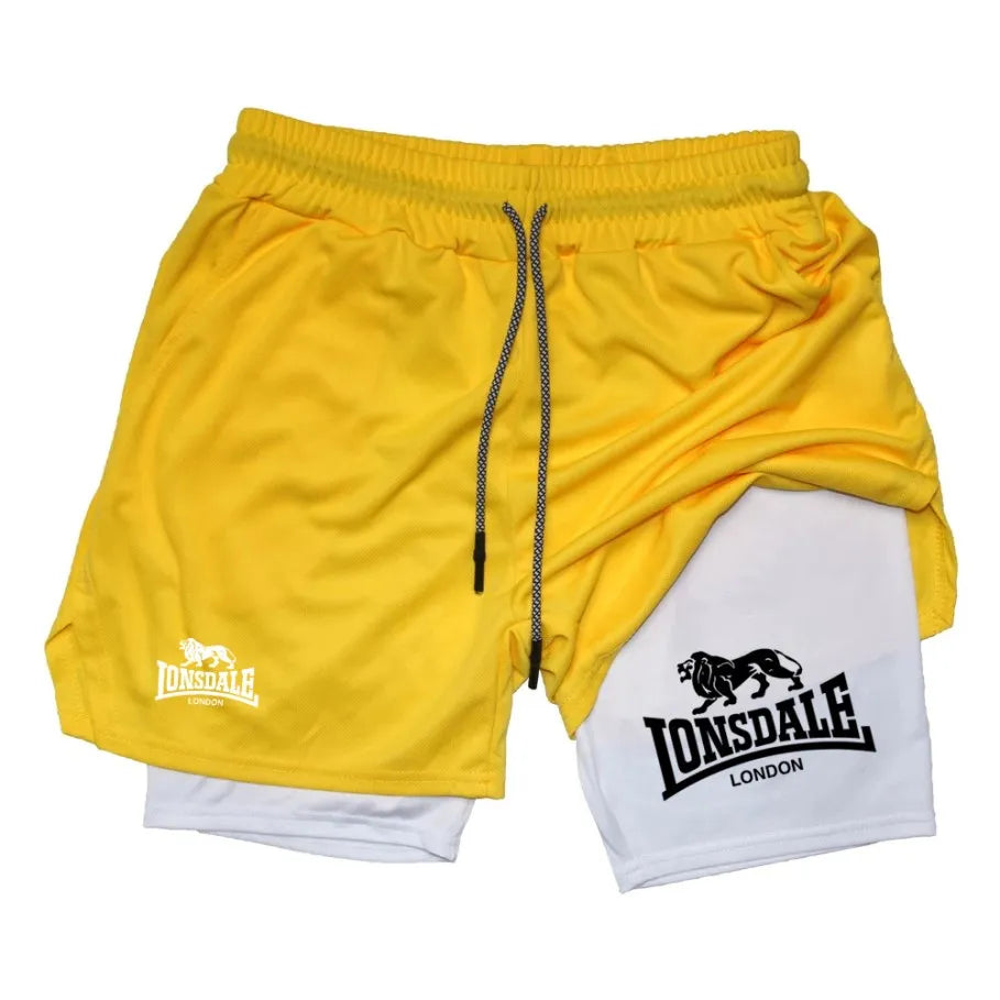 Estampa 2 em 1 Shorts de Corrida para Homens Academia Treino Shorts de Compressão com Bolso para Telefone Toalha Loop Verão Esporte Atlético Activewear