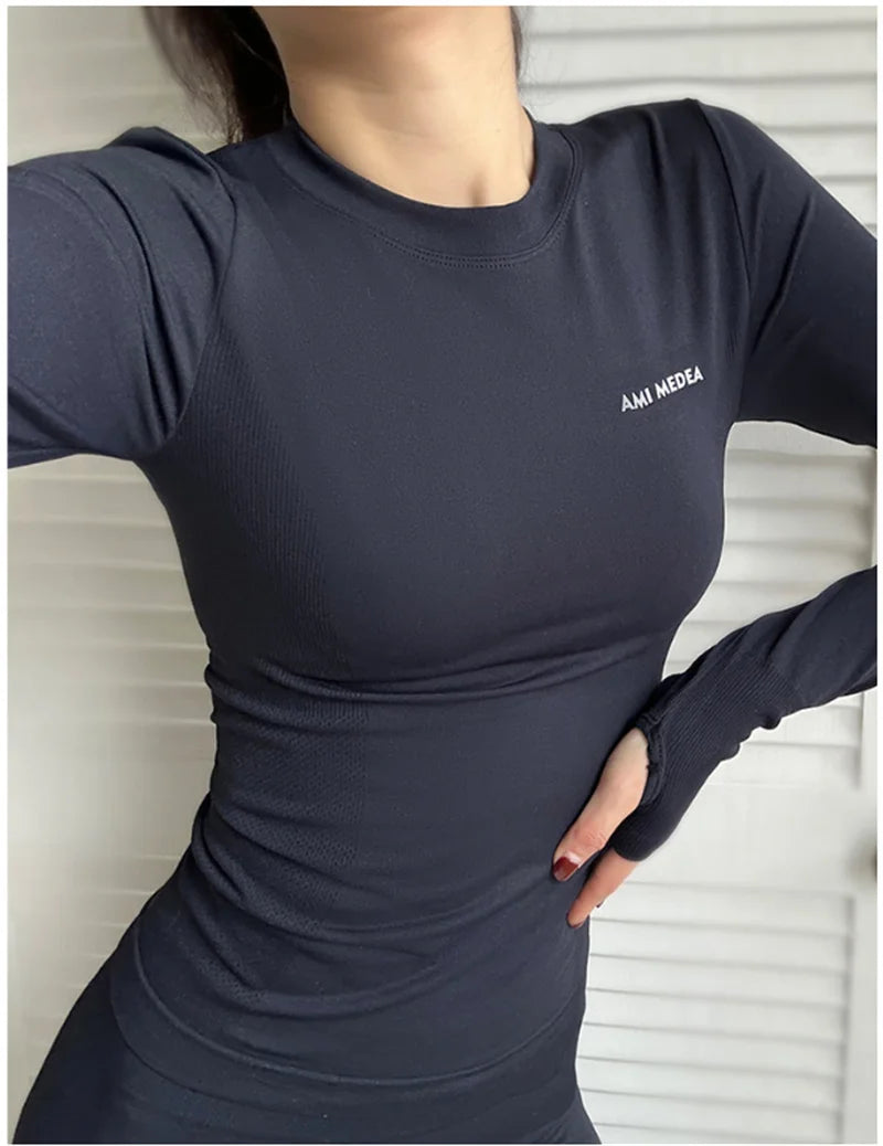 Aiithuug Yoga Shirts Women Sports Wear Shirts Winter Autumn Long Sleeve Fitness Workout Gym Top Slim Fit Shirt Yoga Clothes Top