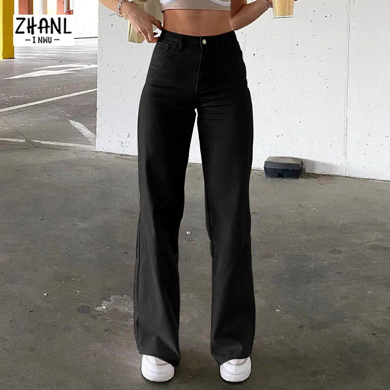 Brown Jeans Fashion Y2K Women High Waist Stretch Wide Leg Femme Trousers Casual Comfort Denim Mom Pants Washed Jean Pants