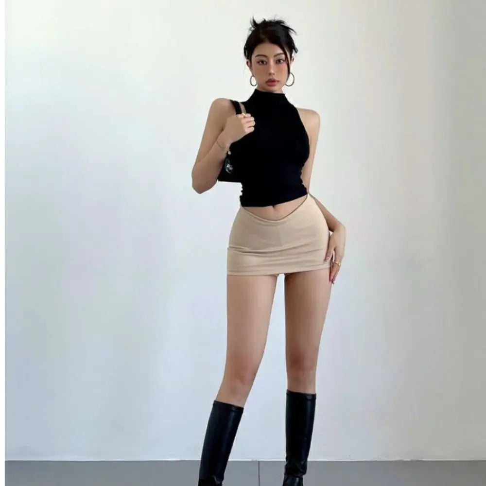 Polyester Package Hips Mini Skirt Korean Simple Solid Women's Mini Skirt High Waist Slim Package Hip Skirts Ladies