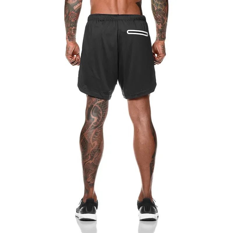 Cool Sportswear Double-deck Running Shorts Summer 2 In 1 Casual Bottoms Fitness Training Jogging Short Pants Men's Beach shorts