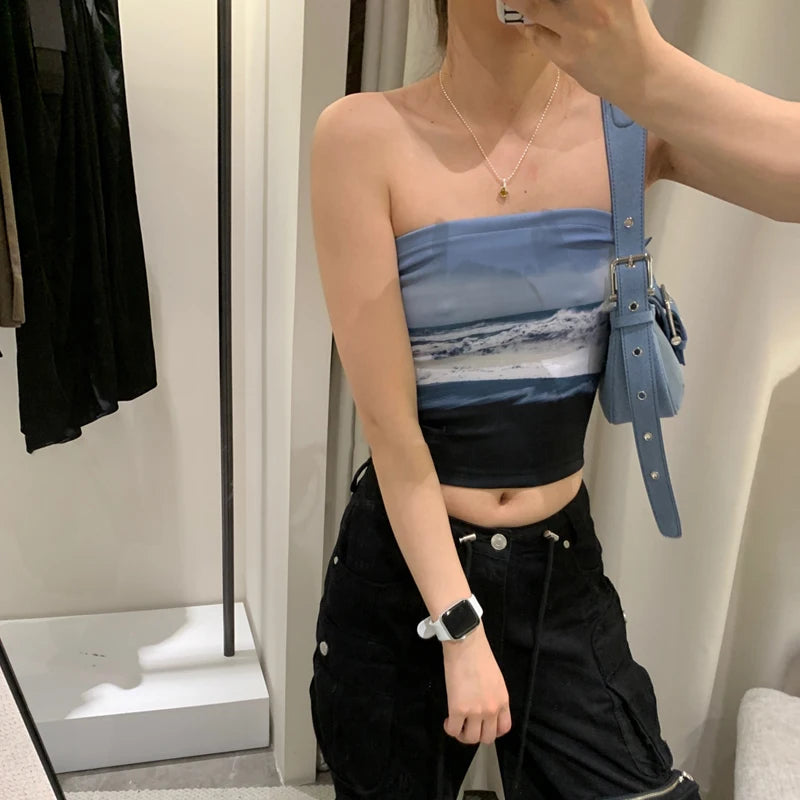 Women Strapless Cropped Bandeau Tube Tops Backless Camisole Streetwear Aesthetic Grunge Clothes Tanks Top 2024