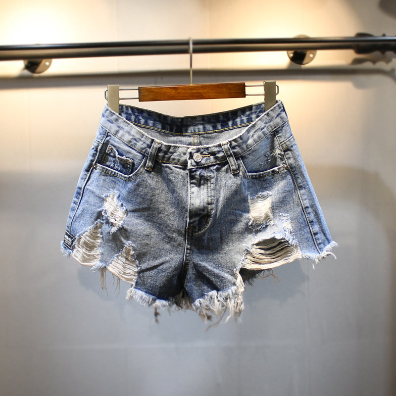 Summer New Raw Hem Ripped Loose Wide Leg Jeans