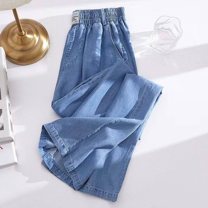 Jeans Feminino Verão Fino Cintura Alta Caído