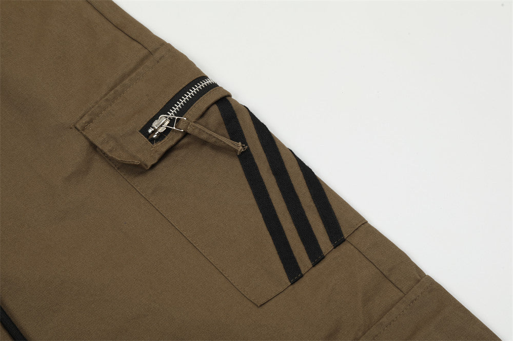 Three Bars Multi-pocket Cargo Pants Men's Loose