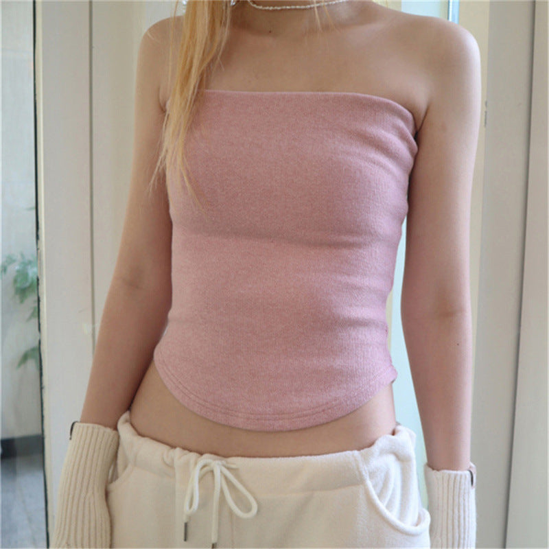 Women's Fashion Pure Color Tube-top Vest Outer Tops